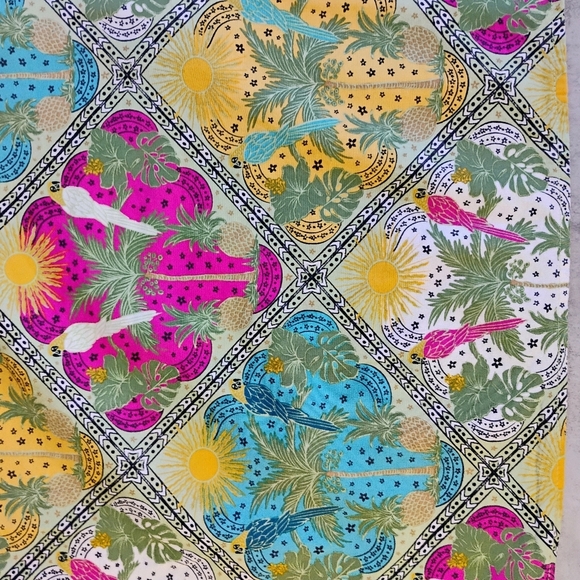 LOFT Palm Bubble Sleeve Square Neck Blouse Womens XL Multicolor Tropical Travel - Picture 7 of 11